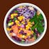 Pilzsalat mit Schnittlauch, Frühlingszwiebel, schwarzem Sesam und Salatherzen an Orangen-Mandel-Dressing